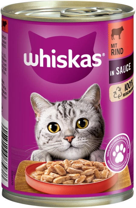 WHISKAS® Dose 400g in Sauce mit Rind und Leber 1+