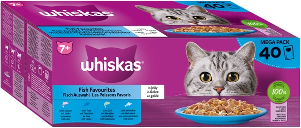 WHISKAS® Frischebeutel 85g 40 Pack Fisch Auswahl in Gelee 7+