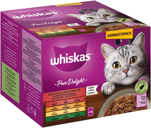 WHISKAS® Frischebeutel Pure Delight 85g 24 Pack Klassisches Ragout in Gelee 1+