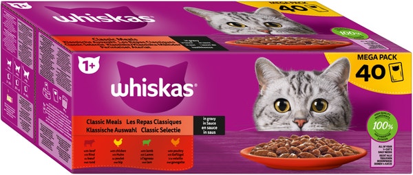 WHISKAS® Frischebeutel 85g 40 Pack Klassische Auswahl  in Sauce 1+