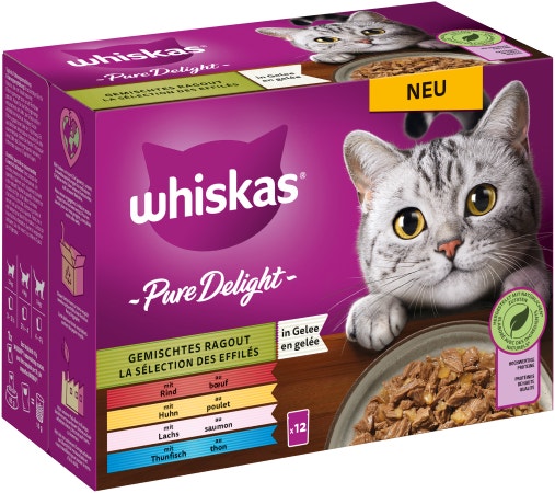 WHISKAS® Frischebeutel Pure Delight 85g 12 Pack Gemischtes Ragout in Gelee 1+